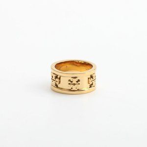 Tory Burch GOLD Metallic Raised Logo Ring